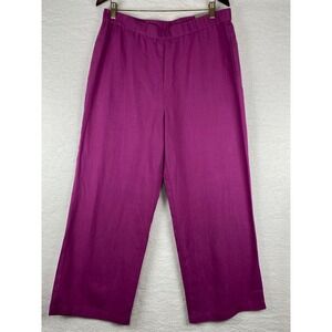 Soft Surroundings Magenta Purple Linen Blend Wide Leg Cropped Pants Size L New